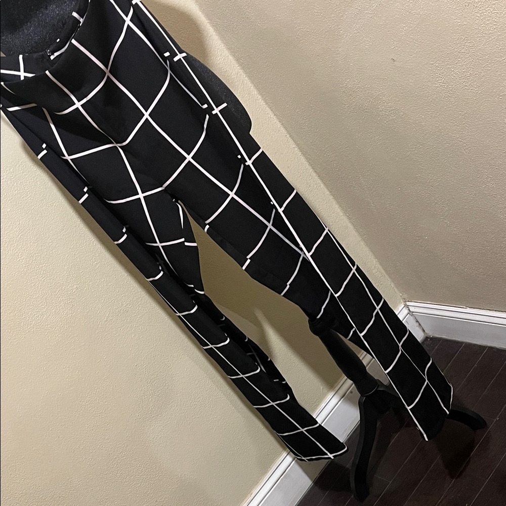 Fashion Nova Black and White Grid wide leg Pants